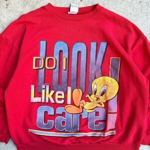 1997 Vintage Looney Tunes Tweety Bird Red Pullover Crewneck L/XL 25x27